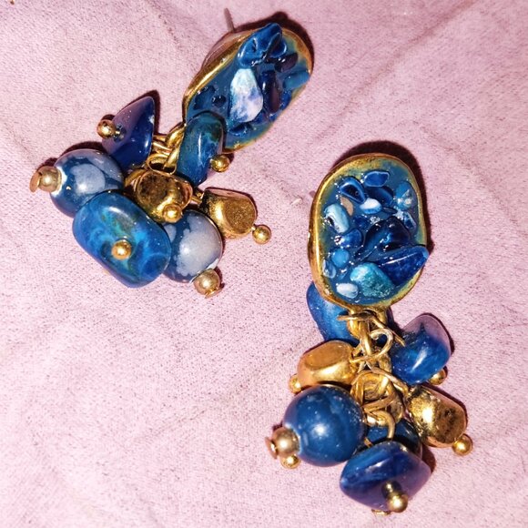 Great Blue Stone Drop Earrings - Picture 3 of 3